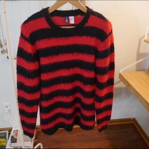 H&M MENS RED AND BLACK STRIPED SWEATER